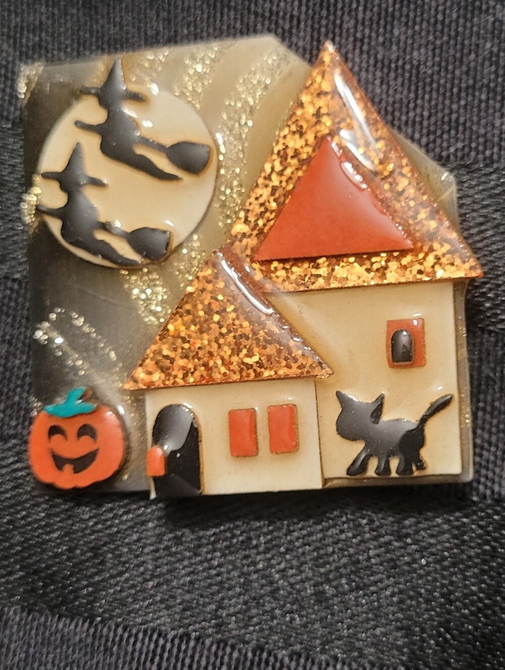 OOAK Vintage 90s 80s House Pins By Lucinda Halloween haunted witch cat pumpkin - Picture 3 of 3